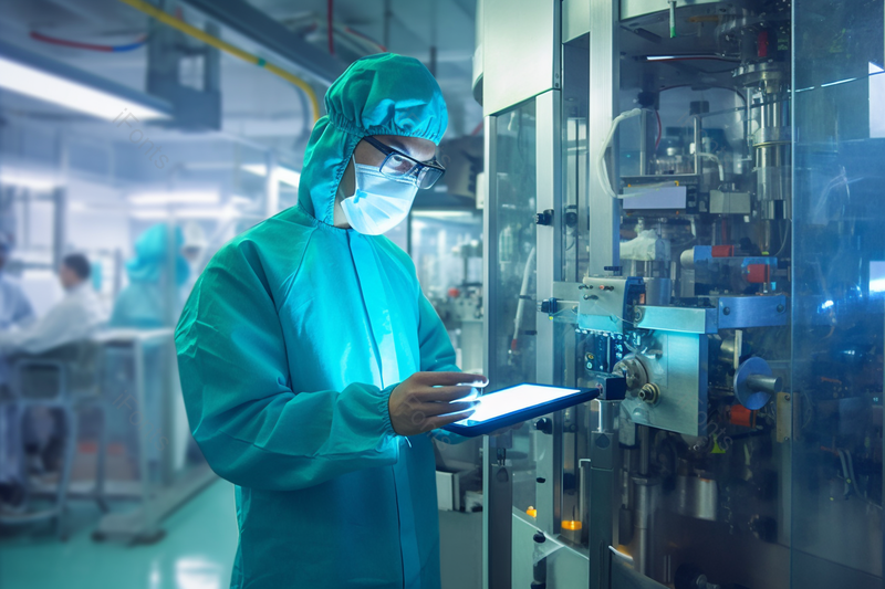 工业化学产品质量检测工人穿防疫服戴口罩摄影图,高清,摄影图,摄影图片,图片大全,摄影图免费下载